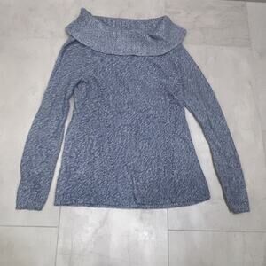 EUC White House Black Market Sz Small S Sweater Blue Sparkly Boat Neck Collared